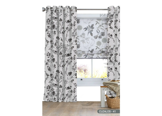 Branch Flower Curtain - Grey