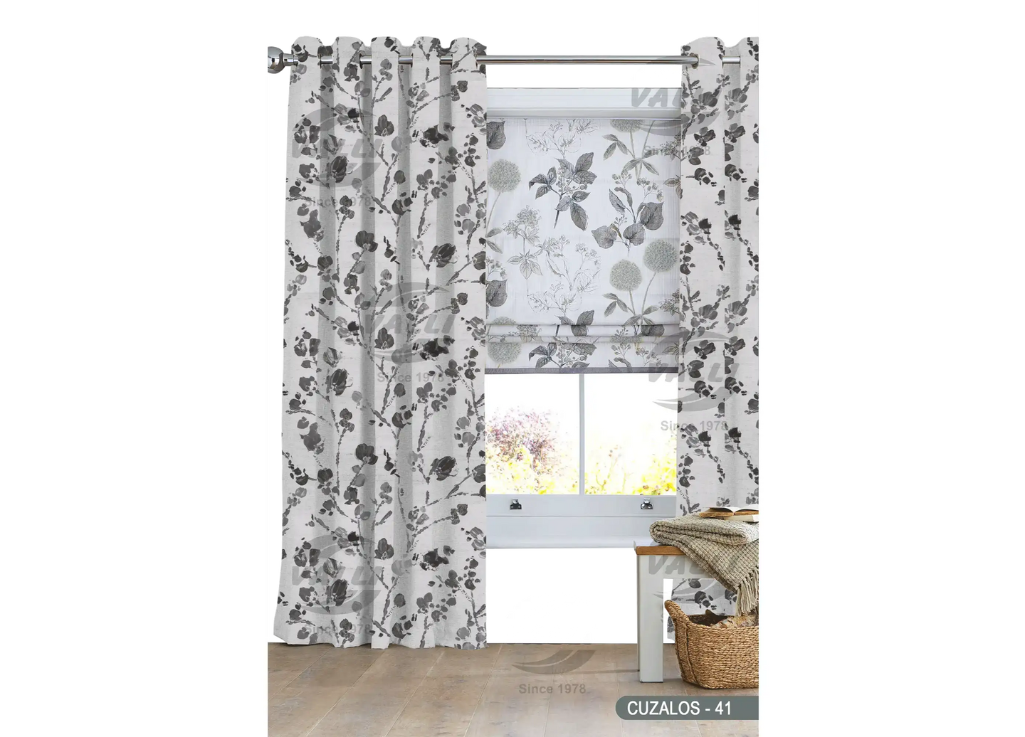 Branch Flower Curtain - Grey