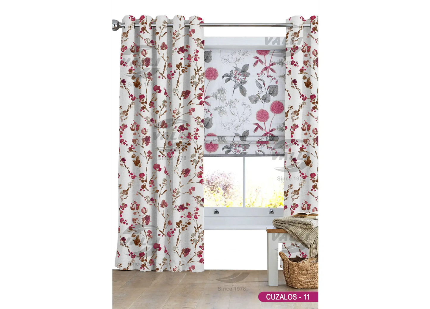 Branch Flower Curtain - Maroon