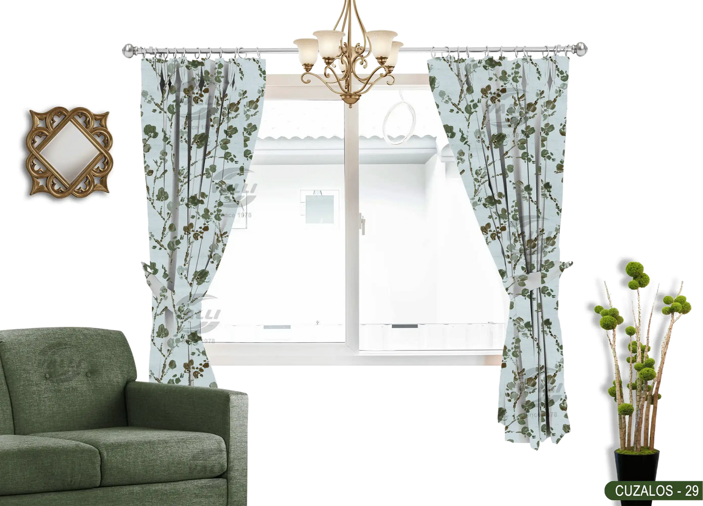 Branch Flower Curtain - Green