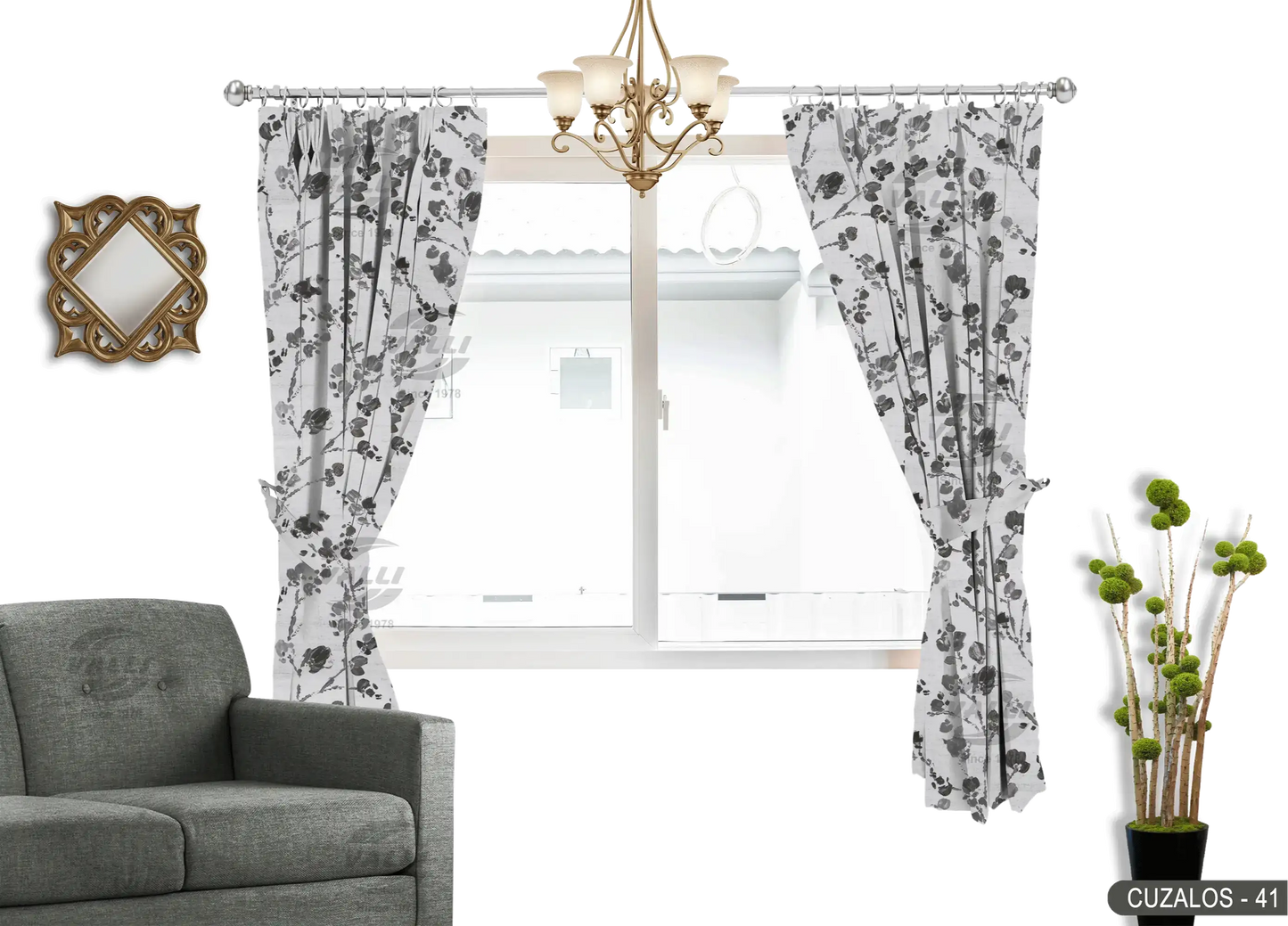 Branch Flower Curtain - Grey