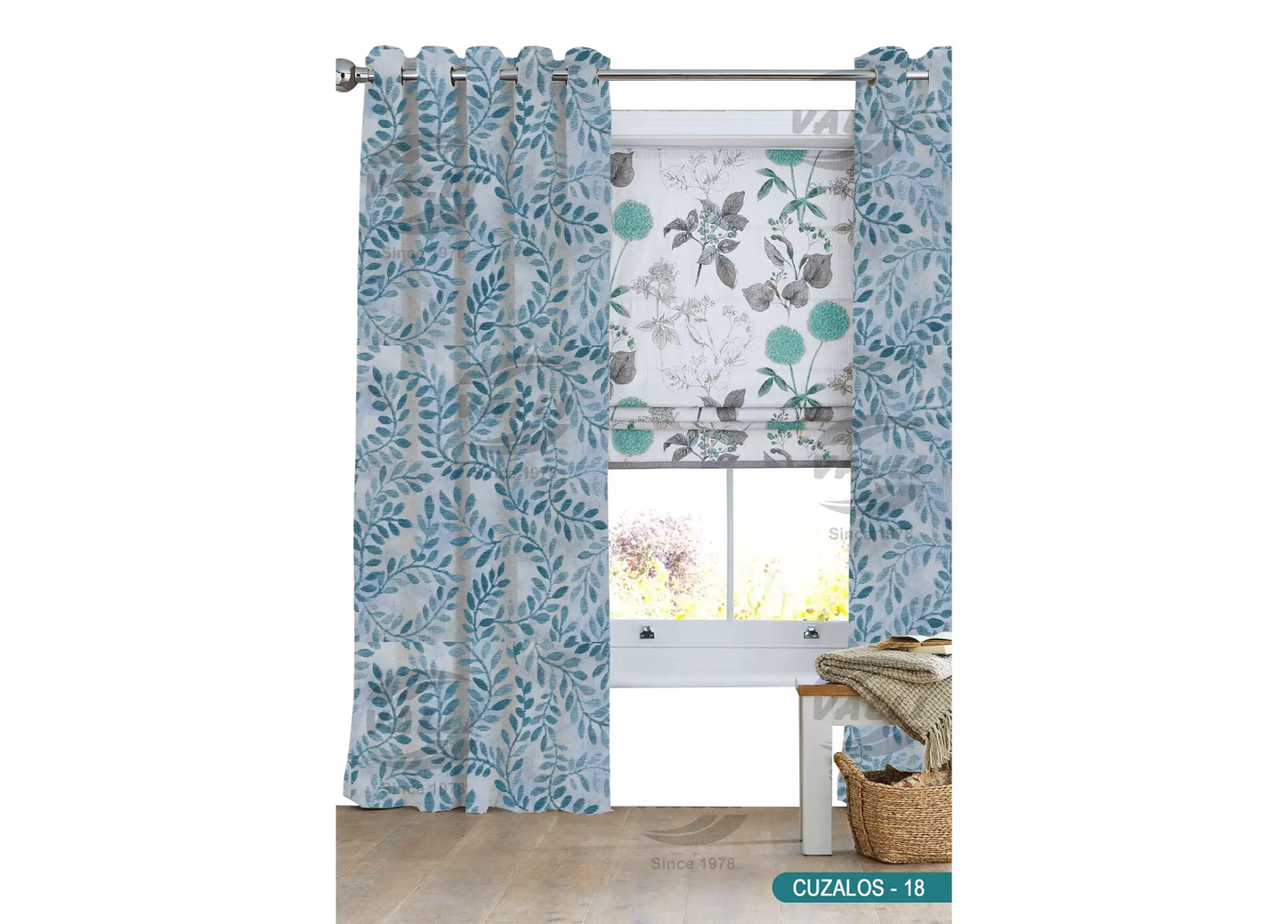 Branch Leaf Curtain - Blue