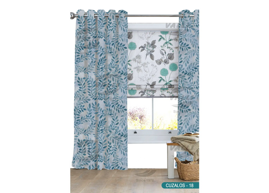 Branch Leaf Curtain - Blue