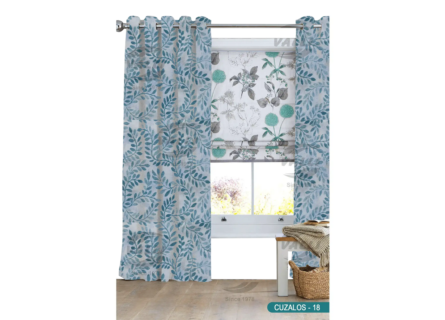 Branch Leaf Curtain - Blue