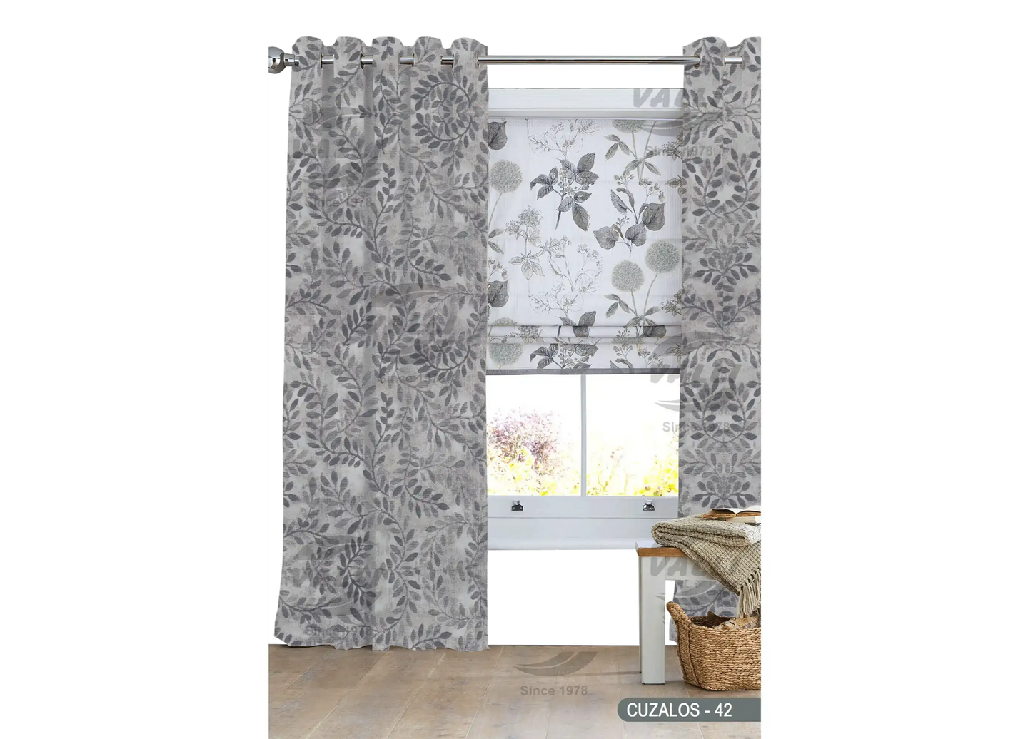 Branch Leaf Curtain - Grey