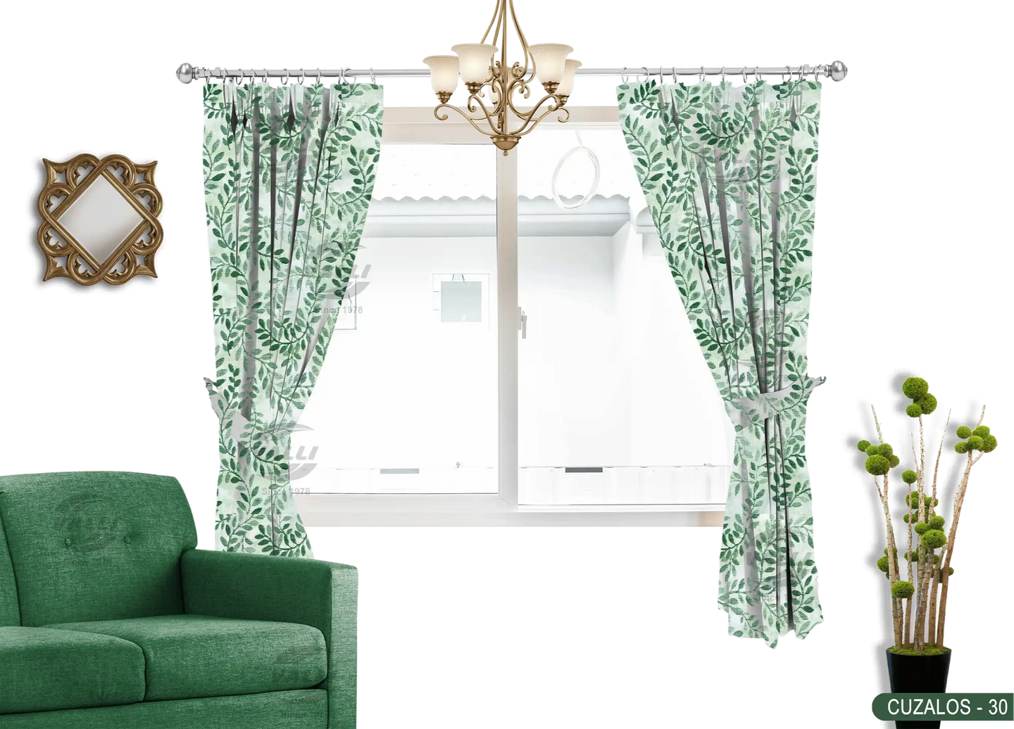 Branch Leaf Curtain - Green