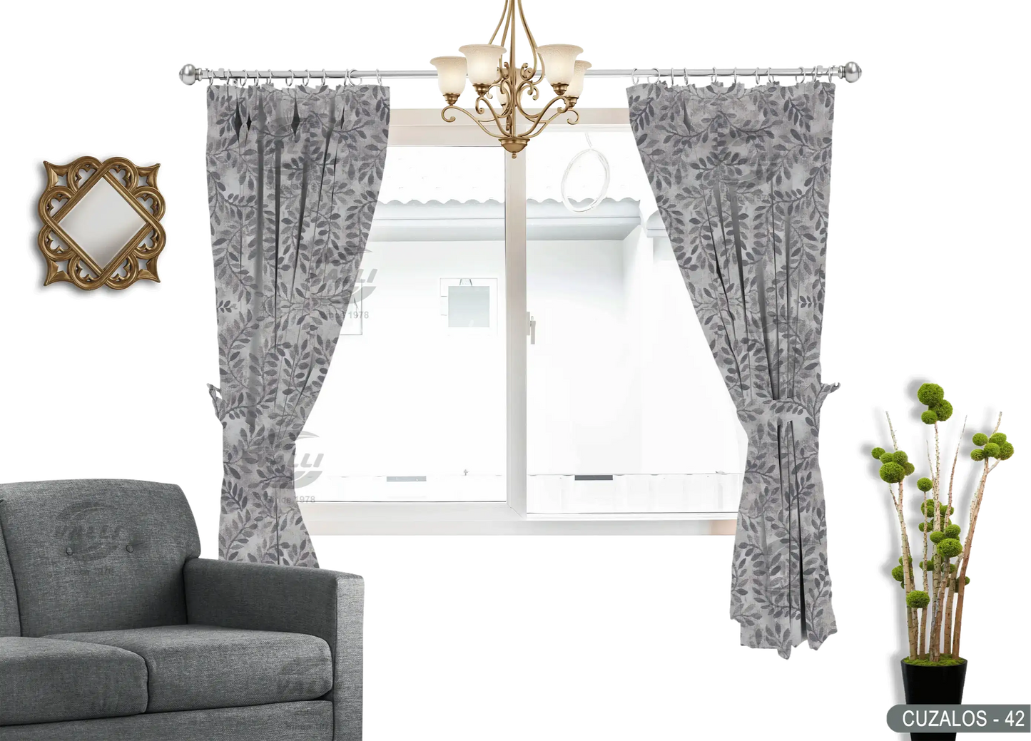 Branch Leaf Curtain - Grey