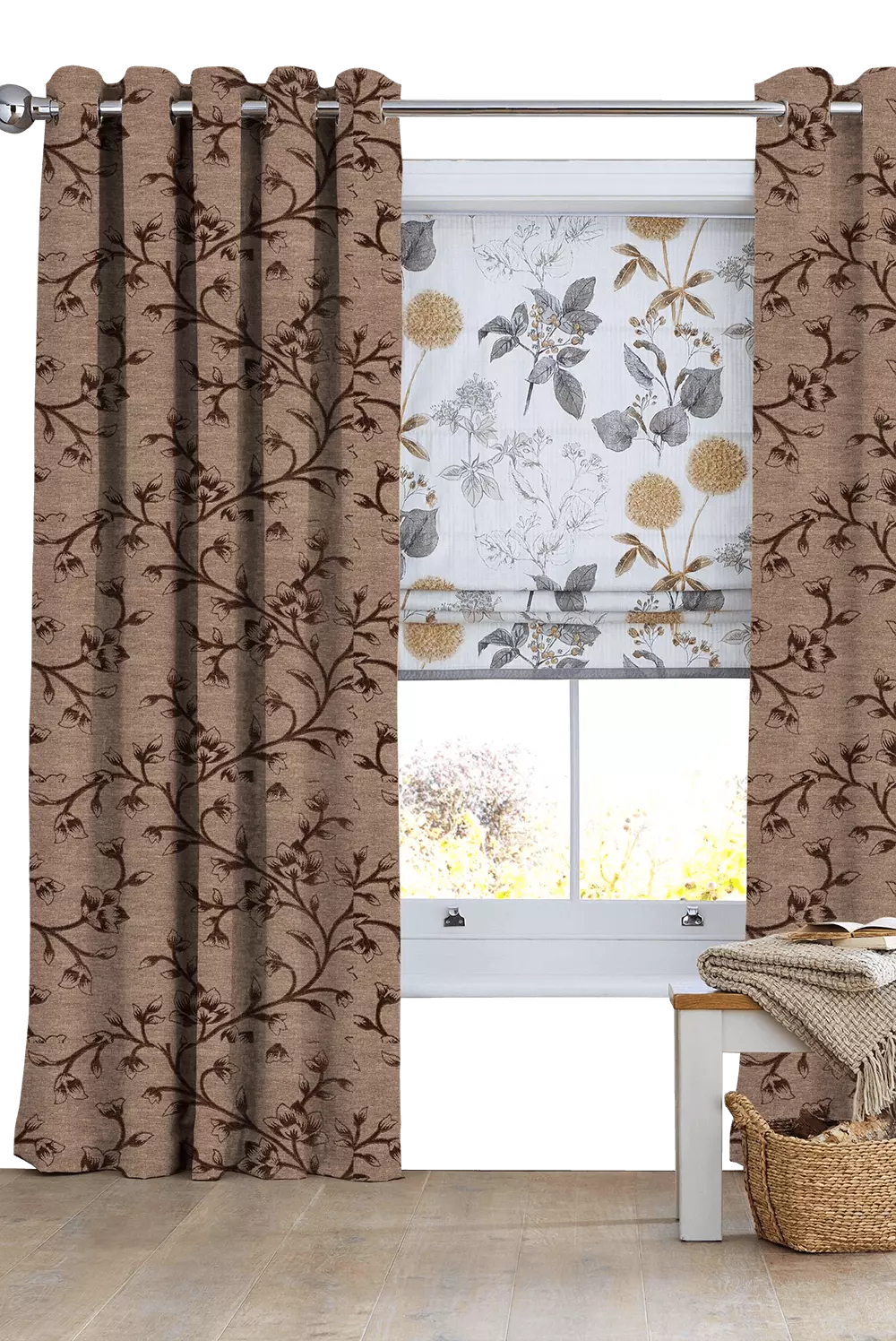 Flower Curtain - Coffee Brown