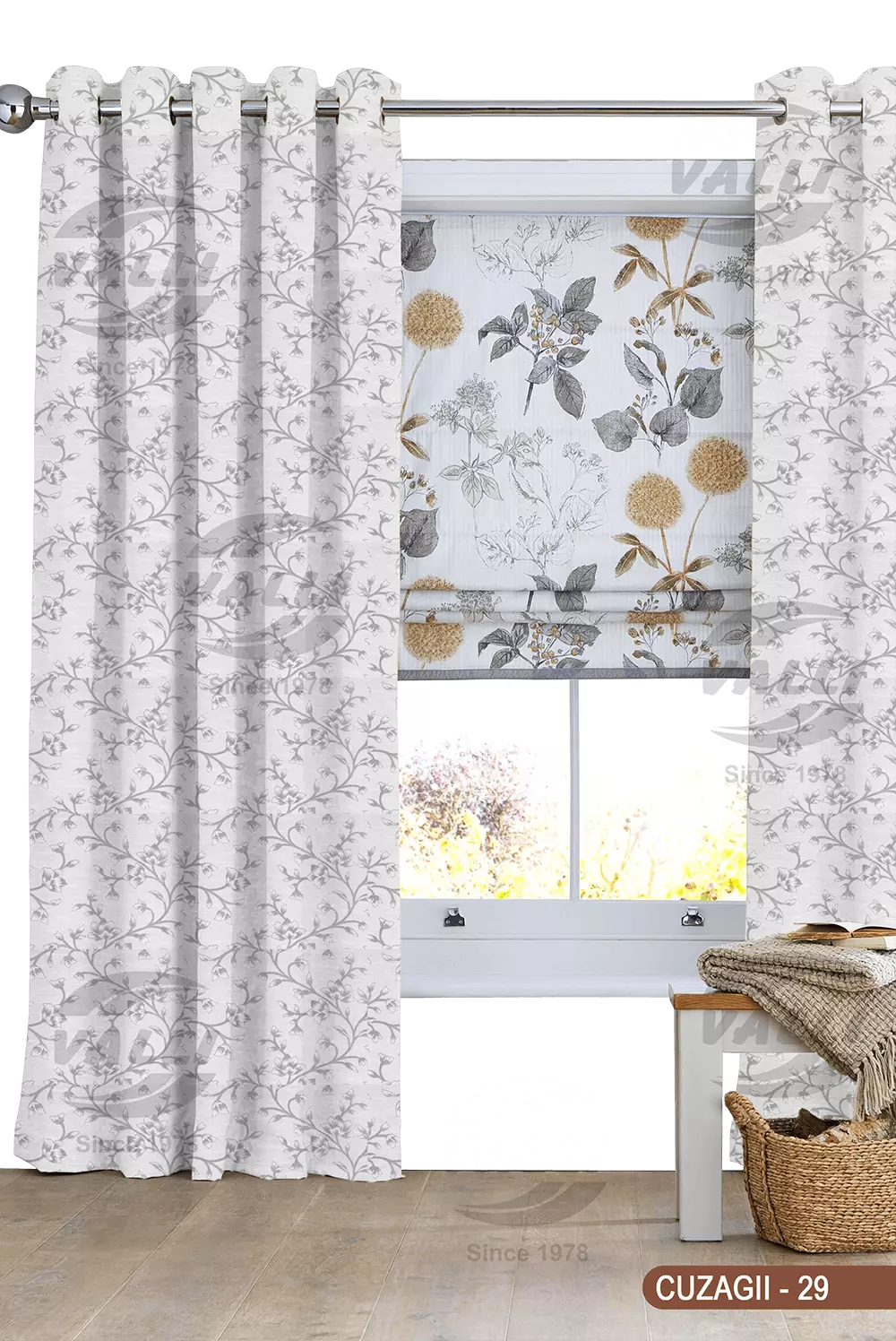 Flower Curtain - Grey