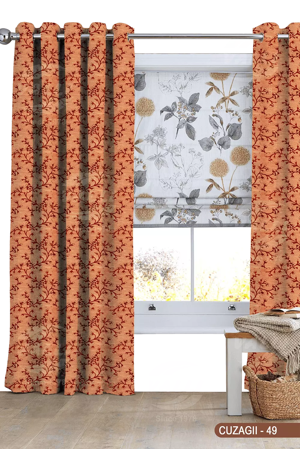 Flower Curtain - Maroon