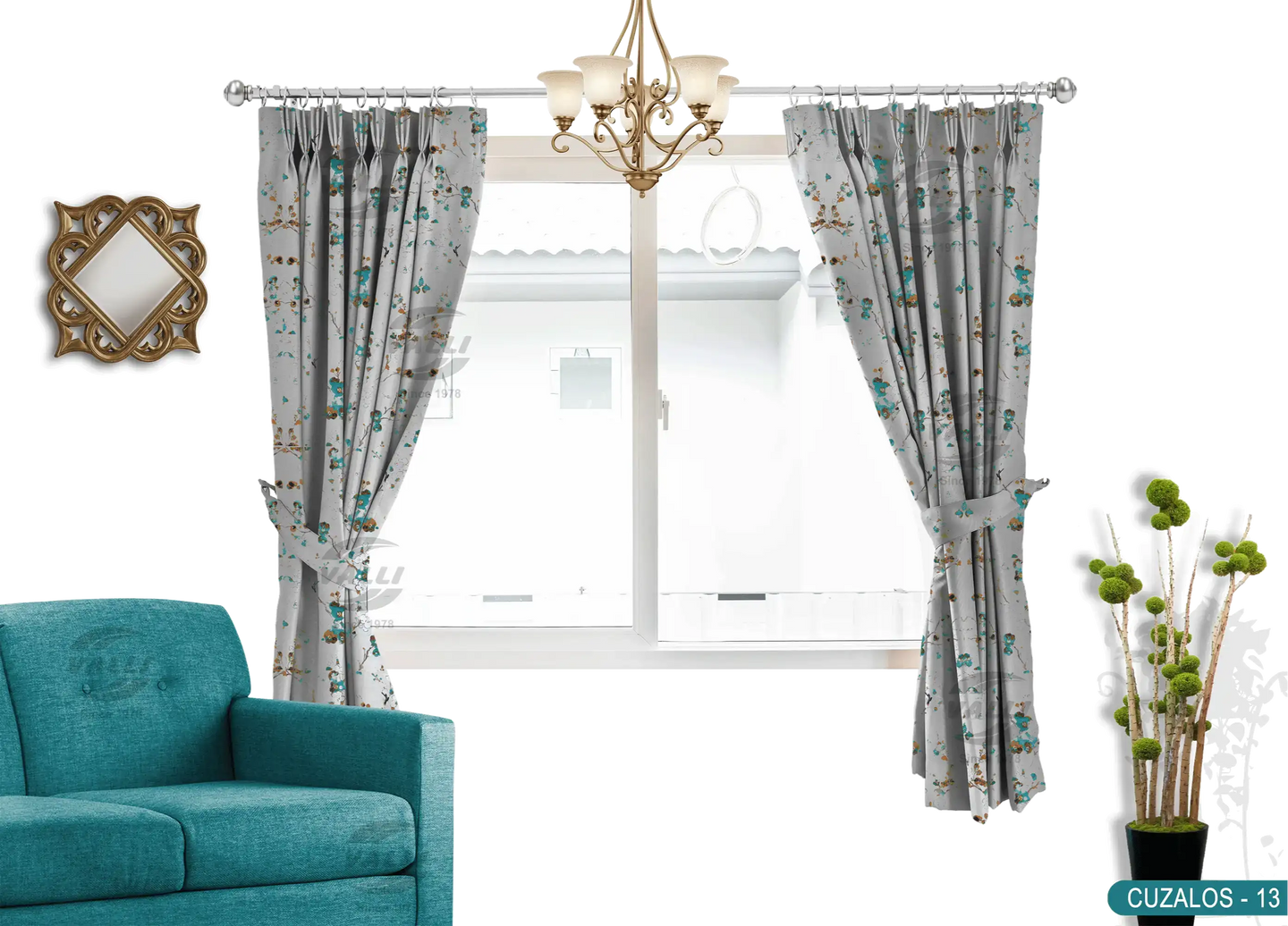 Flower Design Curtain - Blue