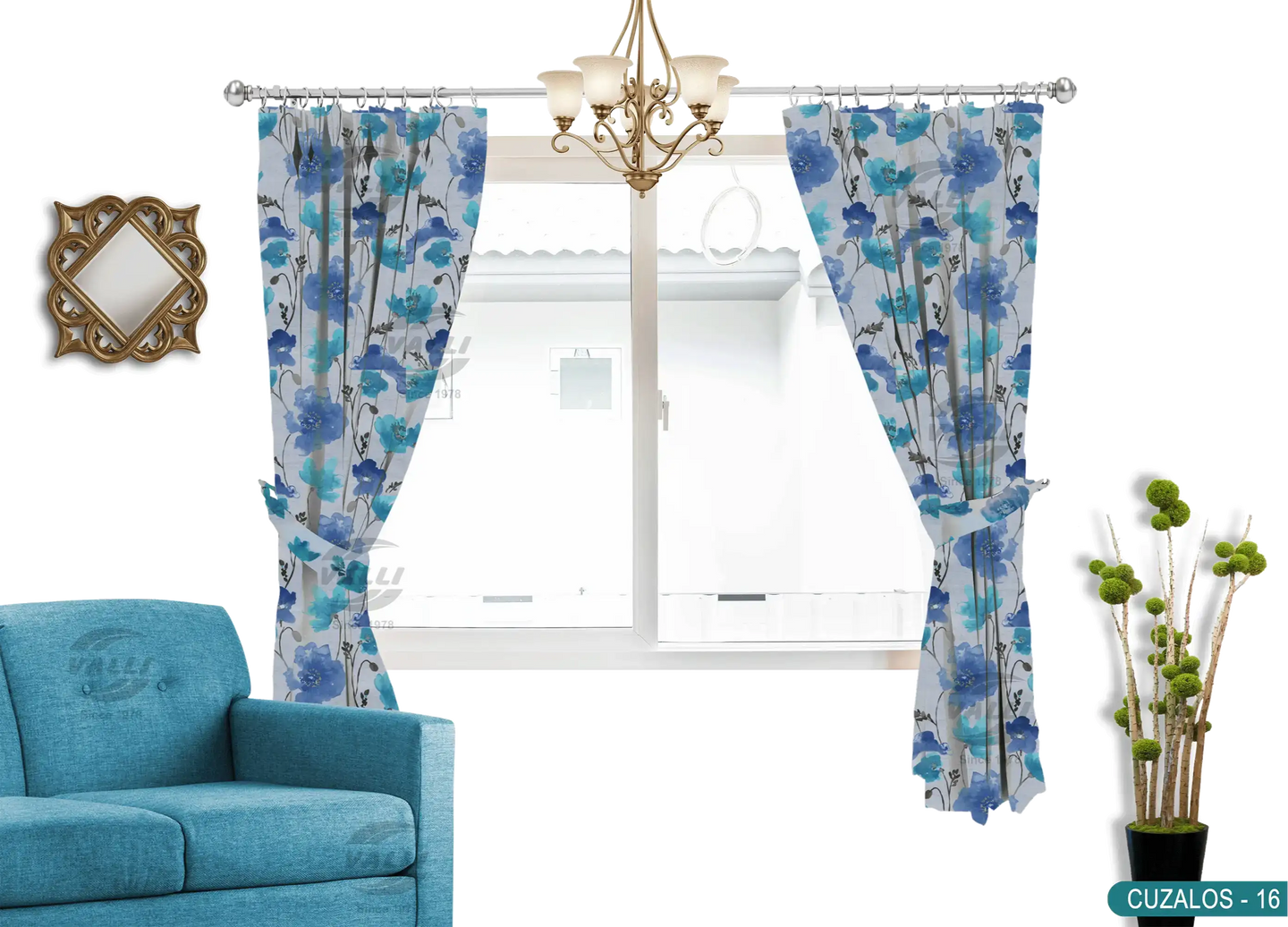 Flower Curtain - Blue