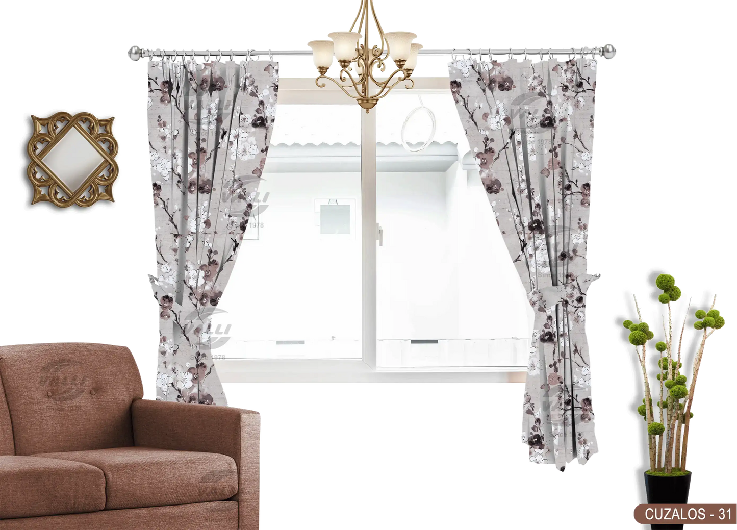 Flower Design Curtain - Brown