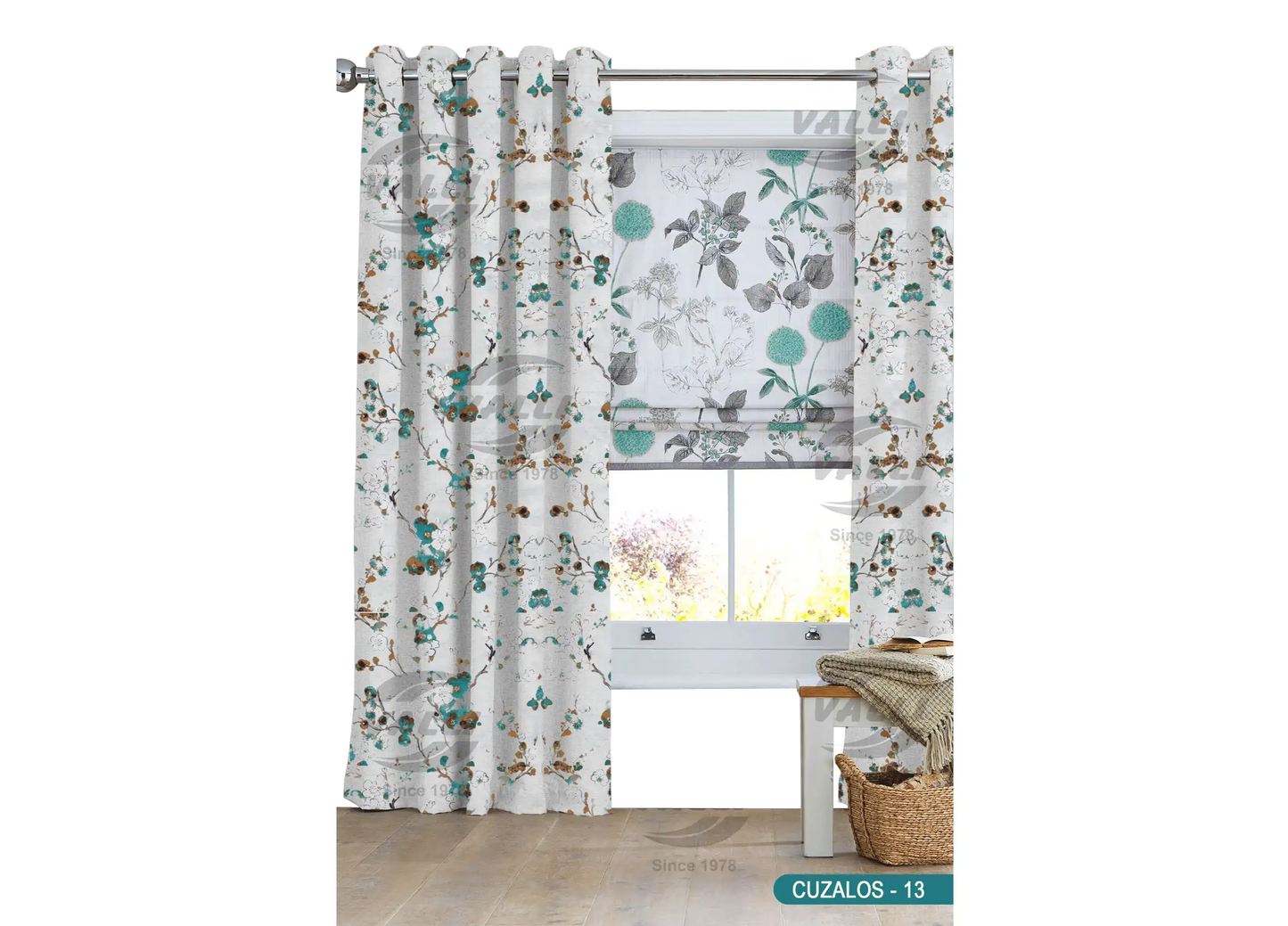 Flower Design Curtain - Blue