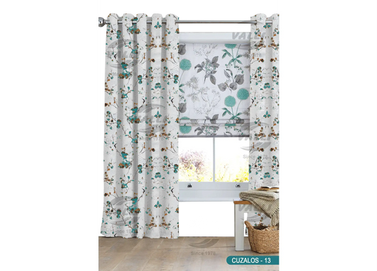 Flower Design Curtain - Blue