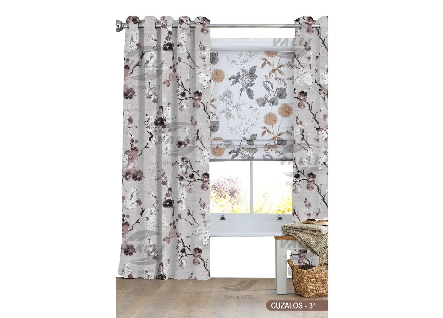 Flower Design Curtain - Brown