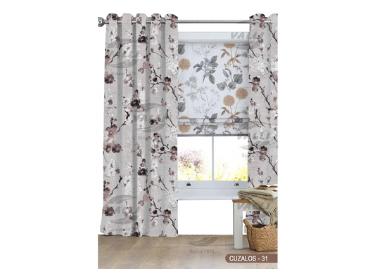 Flower Design Curtain - Brown