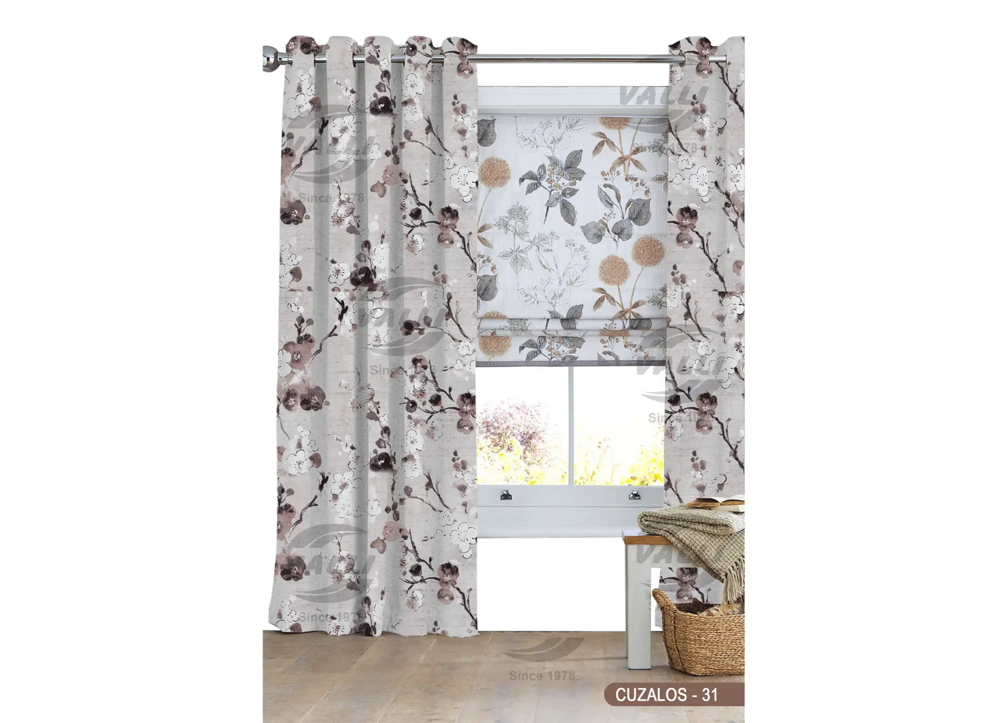 Flower Design Curtain - Brown