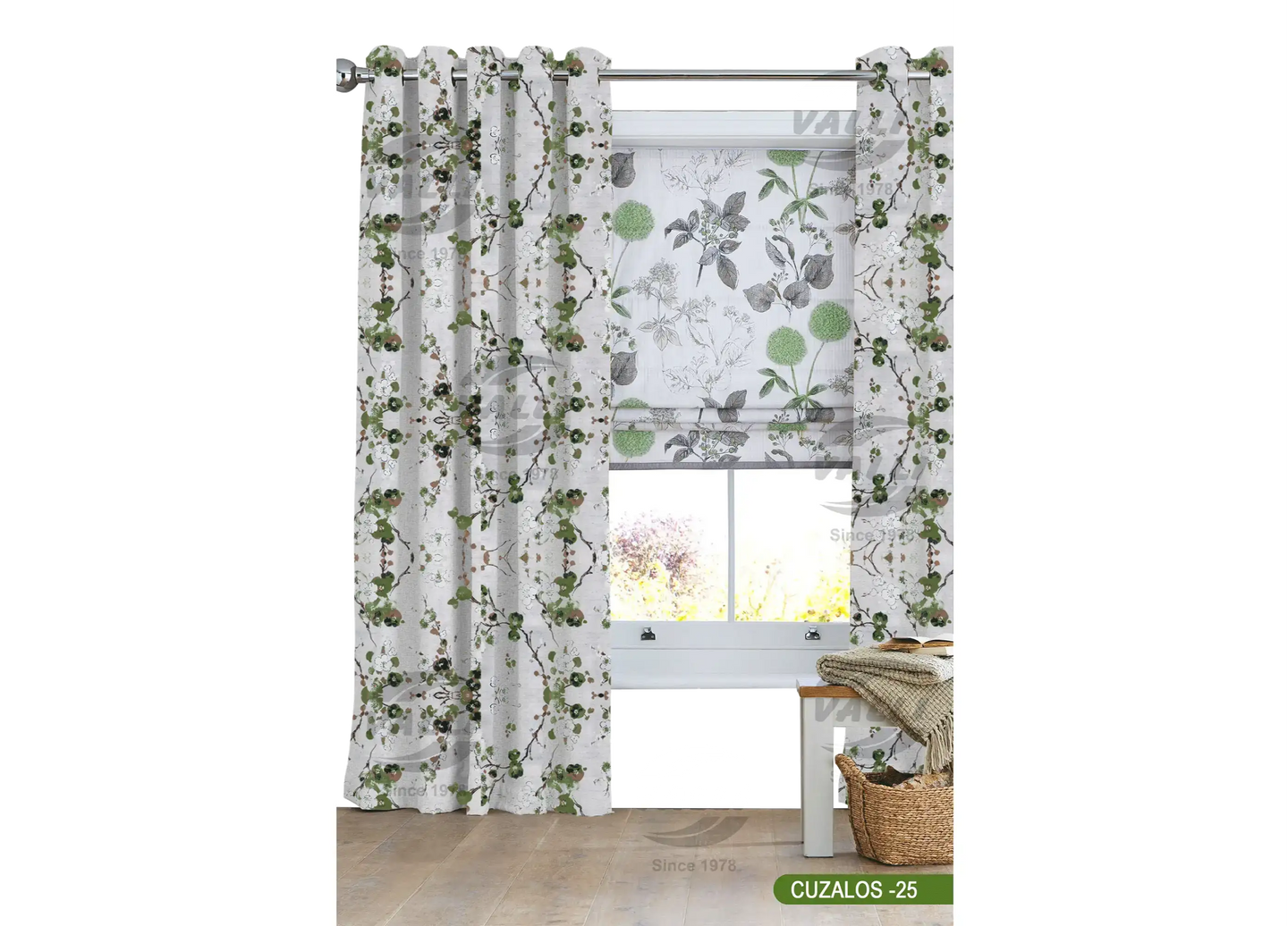 Flower Design Curtain - Green