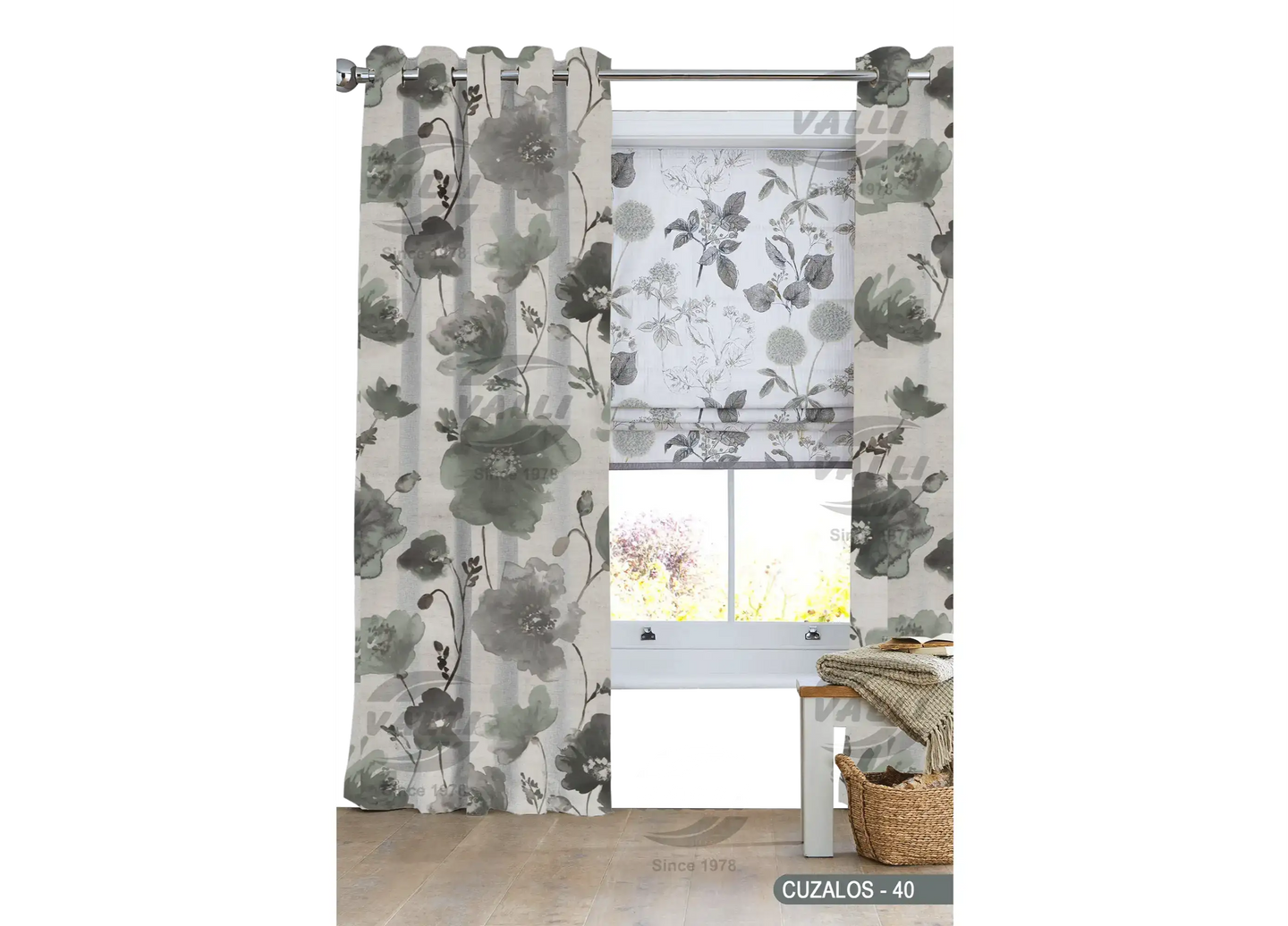 Flower Curtain - Grey