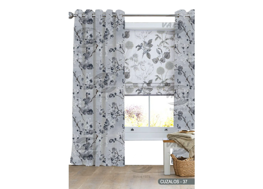 Flower Design Curtain - Grey