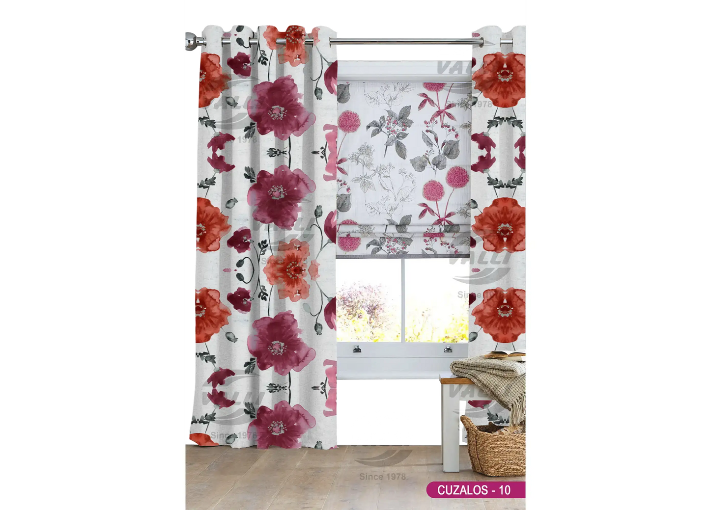 Flower Curtain - Maroon