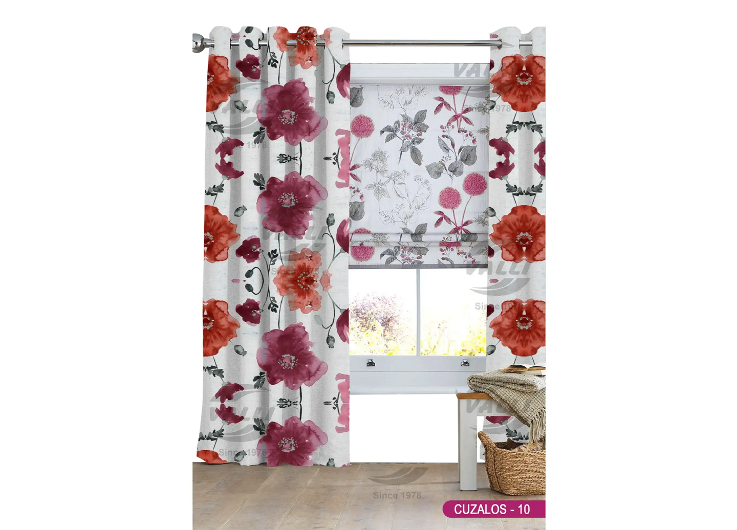 Flower Curtain - Maroon