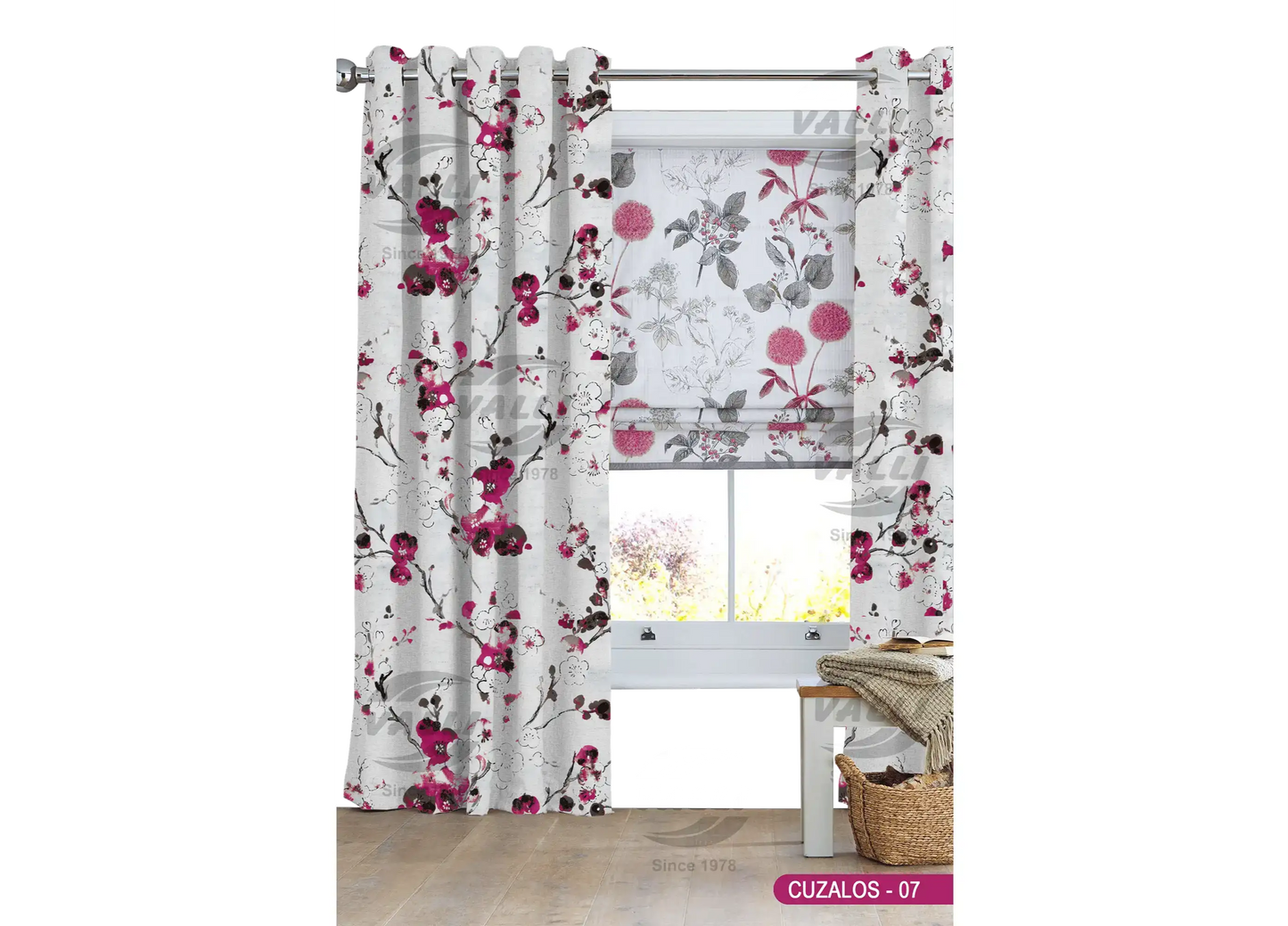 Flower Design Curtain - Maroon