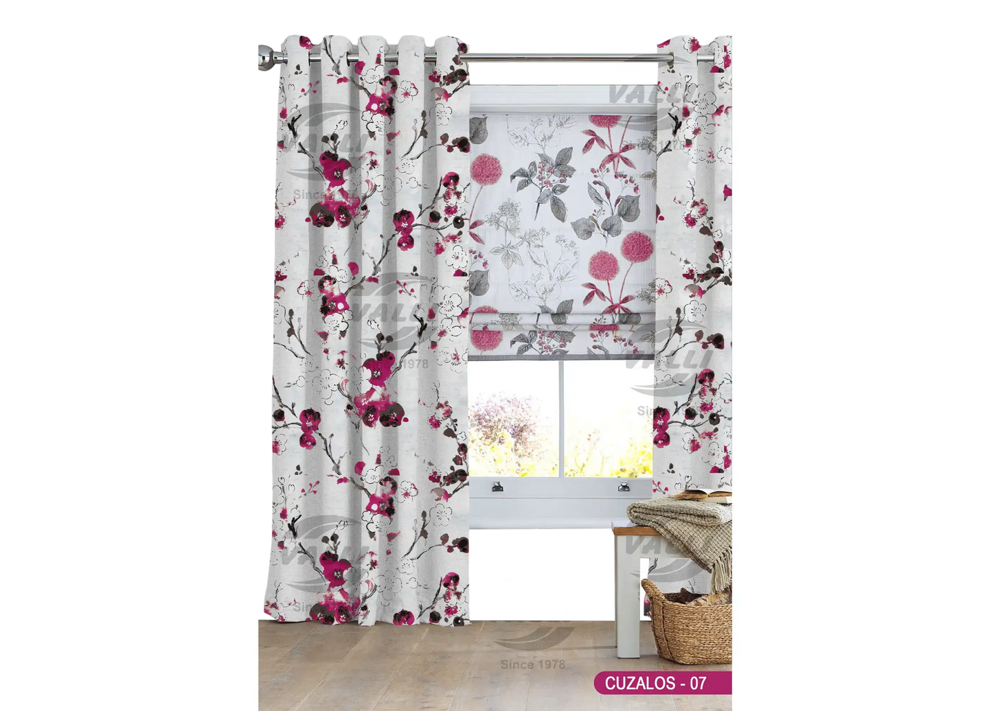 Flower Design Curtain - Maroon