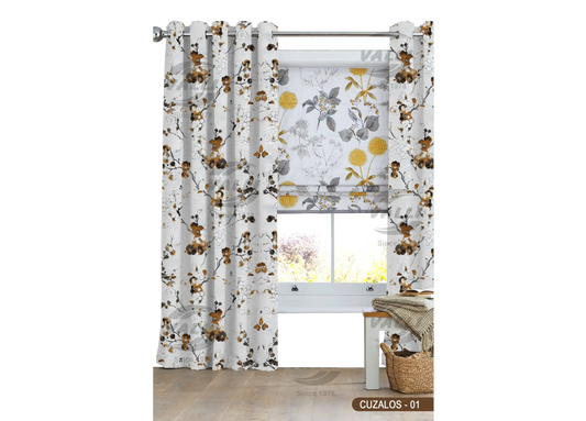 Flower Design Curtain - Mustard