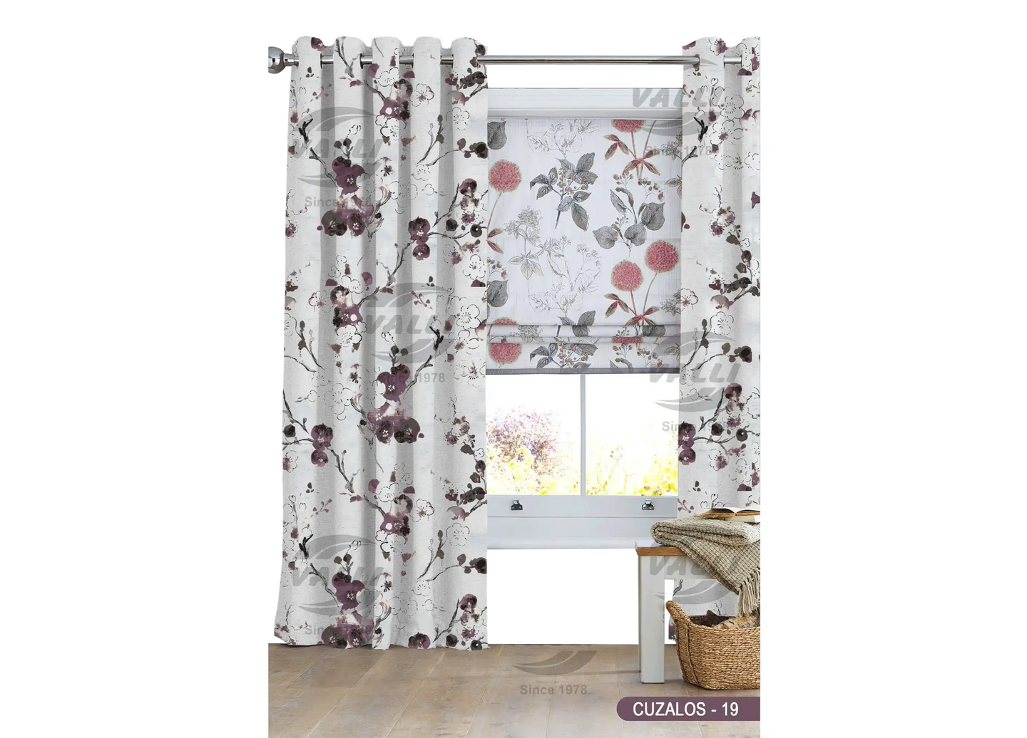 Flower Design Curtain - Wine