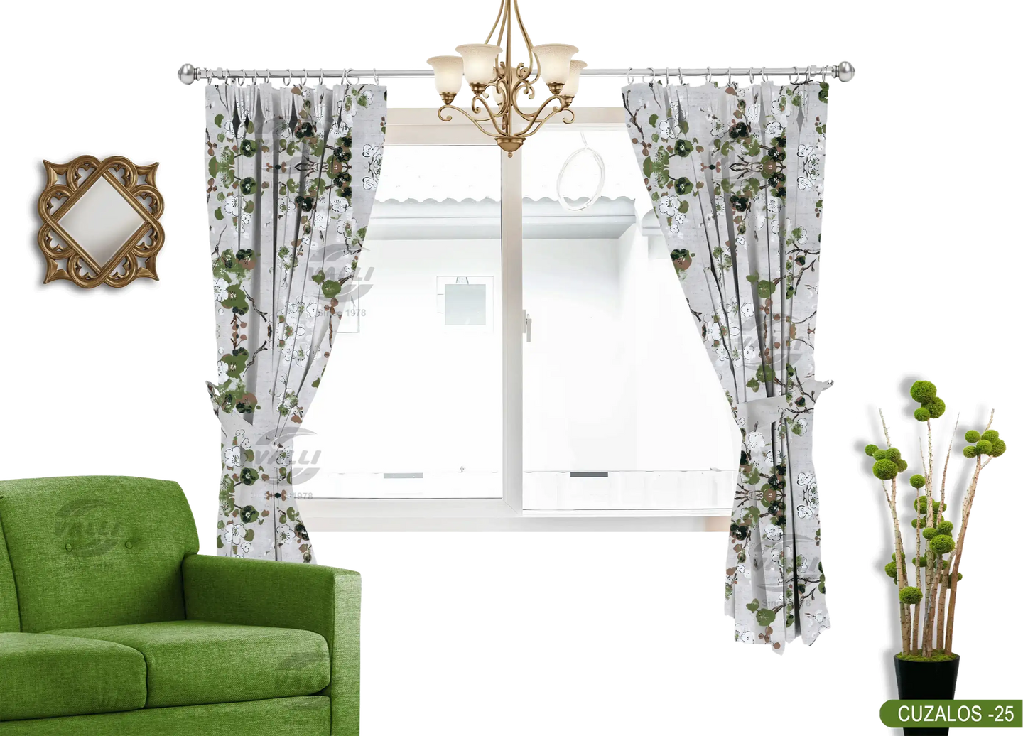 Flower Design Curtain - Green