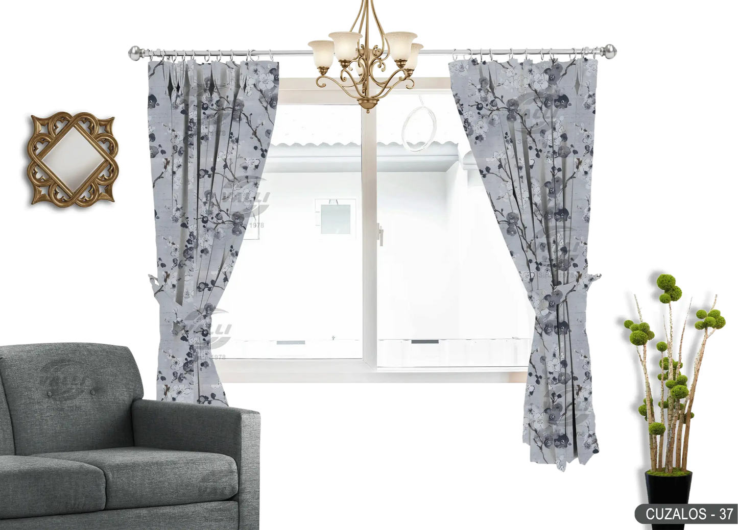 Flower Design Curtain - Grey