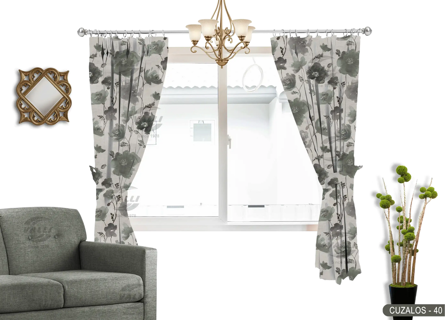 Flower Curtain - Grey