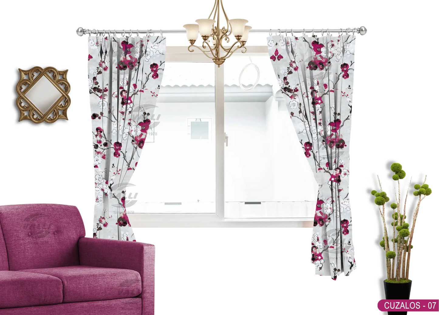 Flower Design Curtain - Maroon