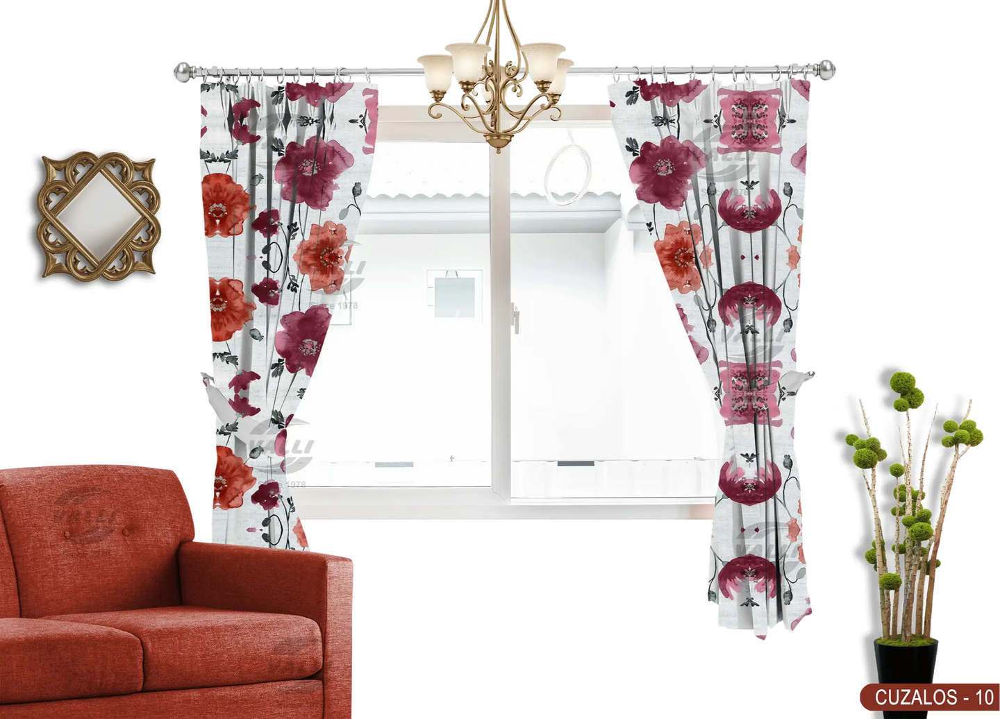 Flower Curtain - Maroon