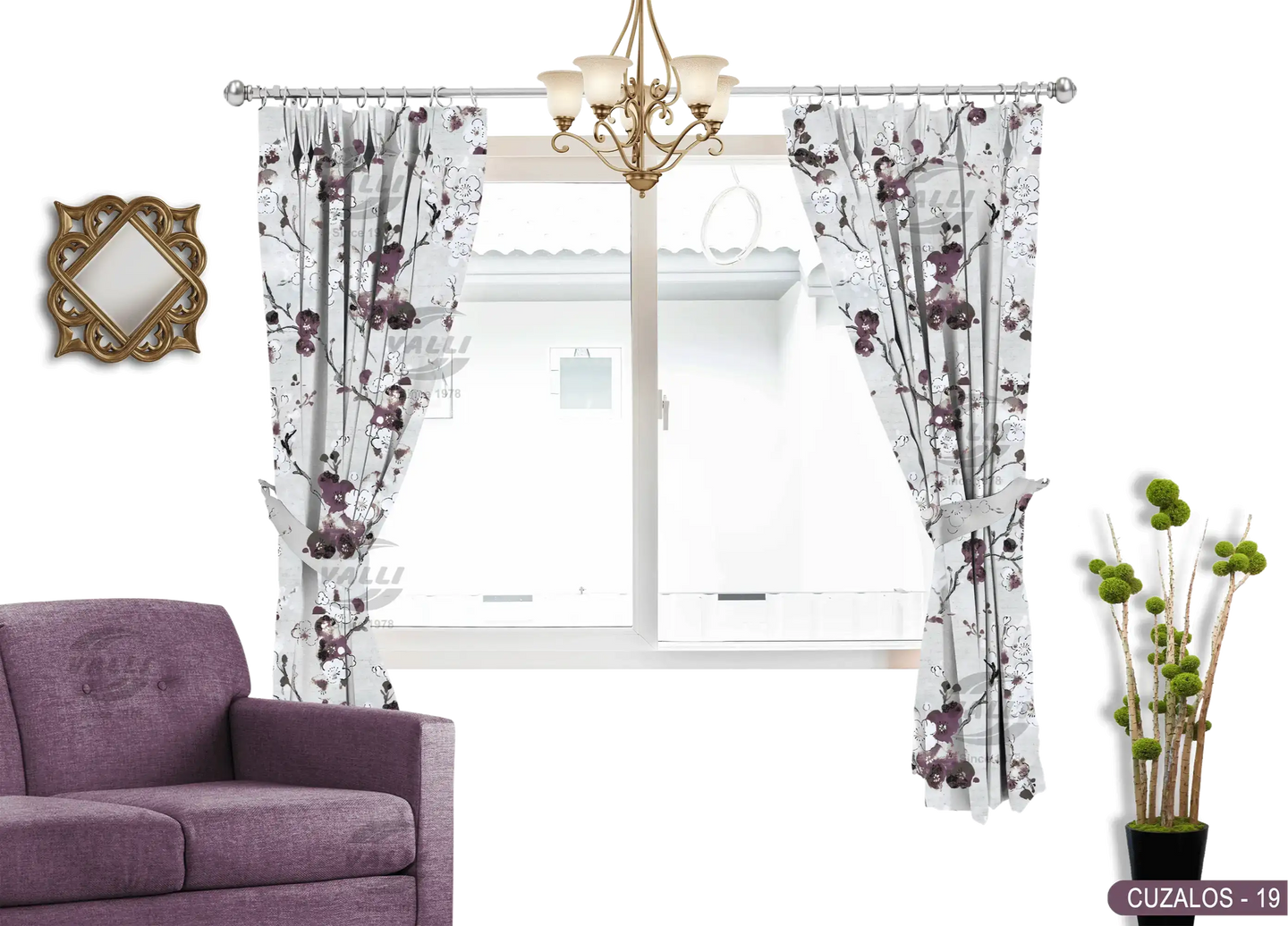 Flower Design Curtain - Wine