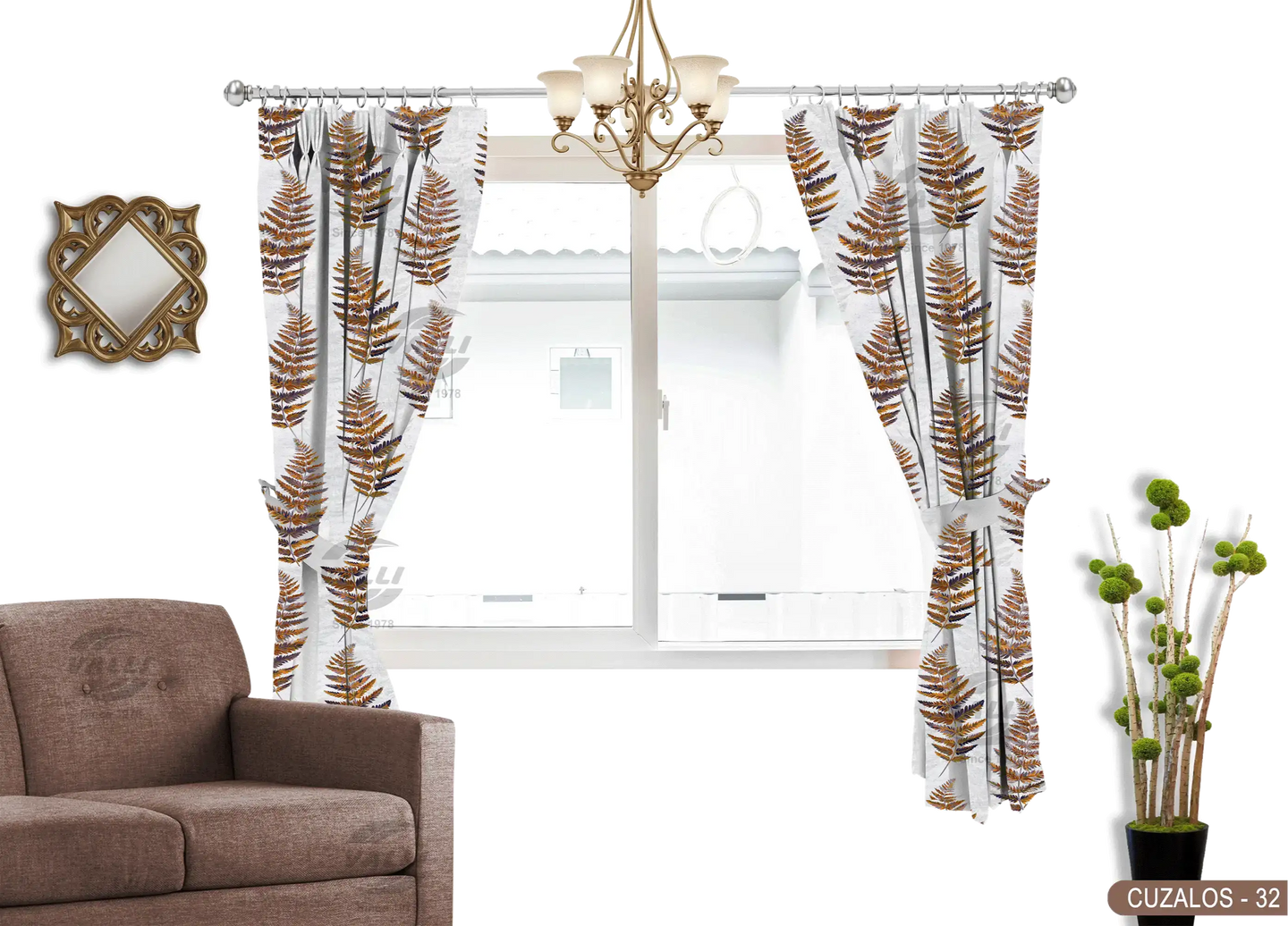 Leaf Design Curtain - Brown