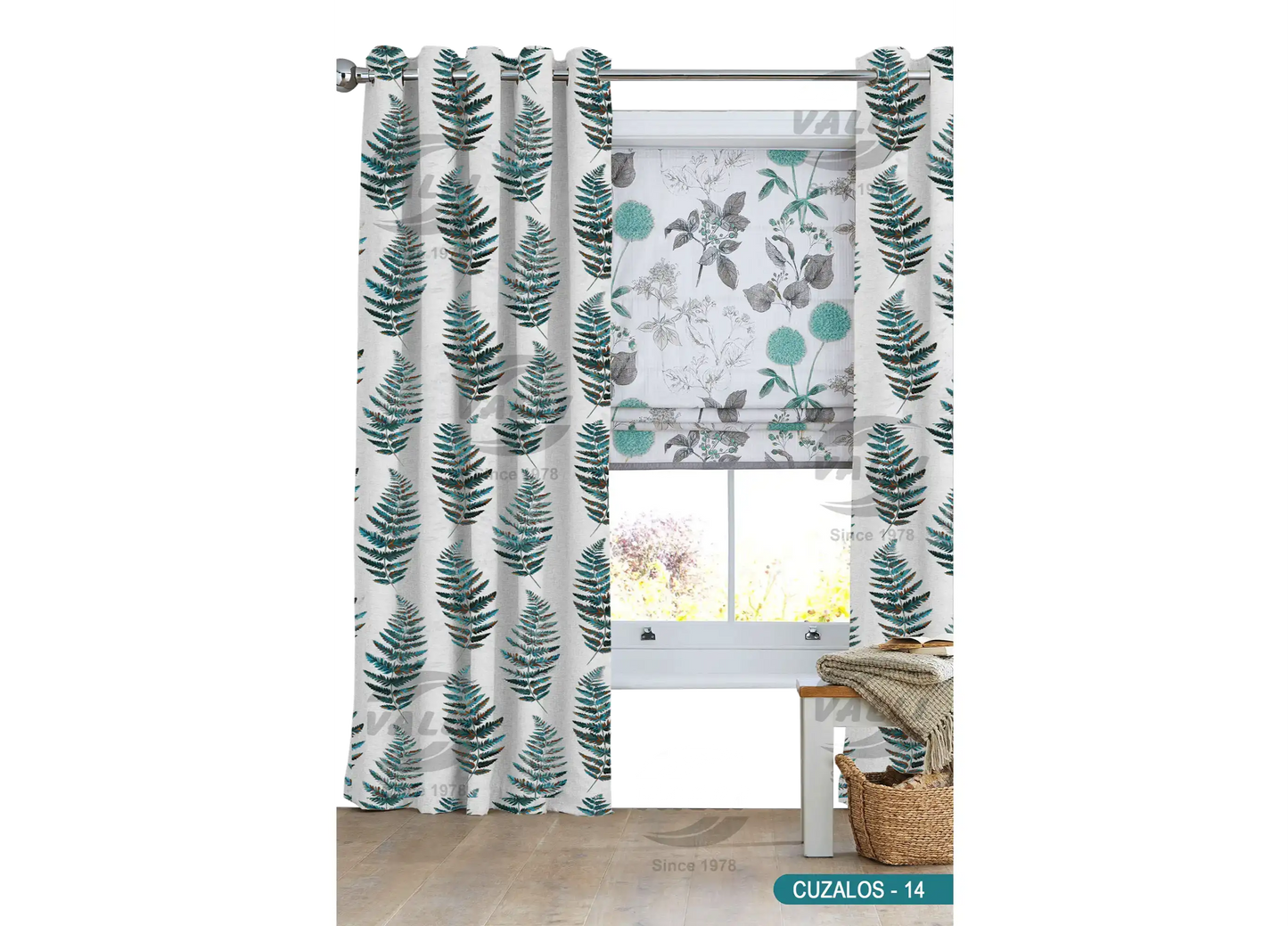 Leaf Design Curtain - Blue