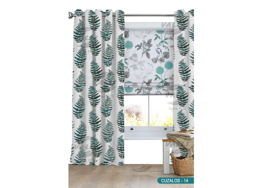 Leaf Design Curtain - Blue