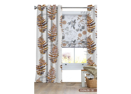 Leaf Design Curtain - Brown