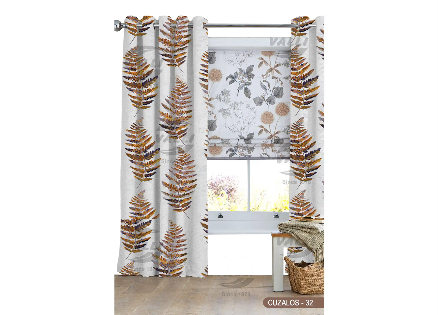 Leaf Design Curtain - Brown