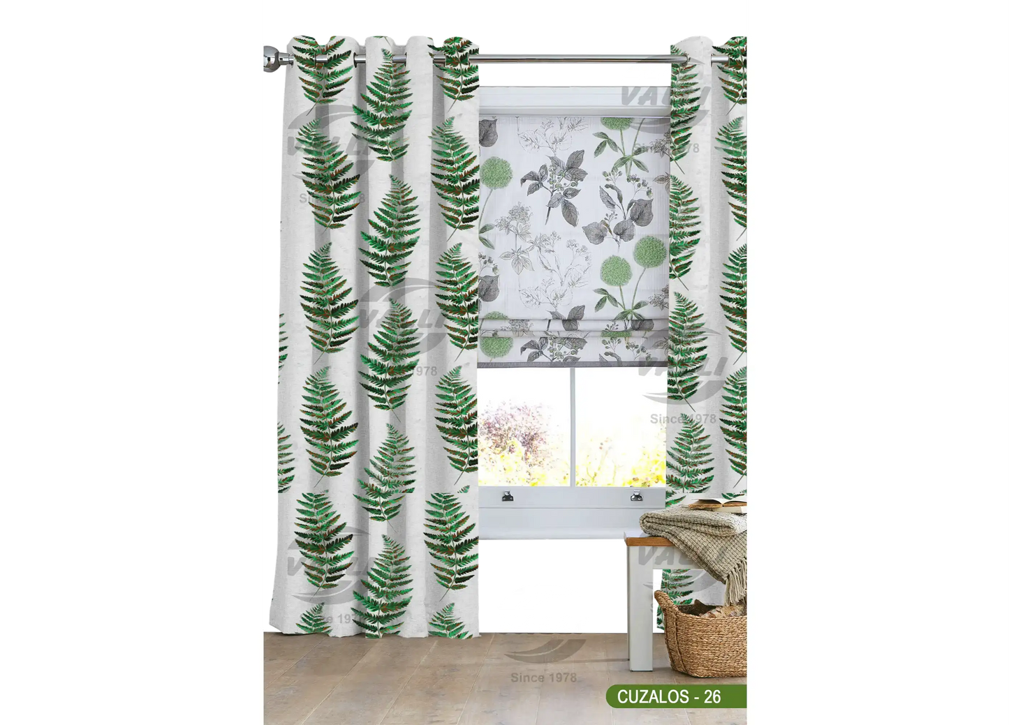 Leaf Design Curtain - Green