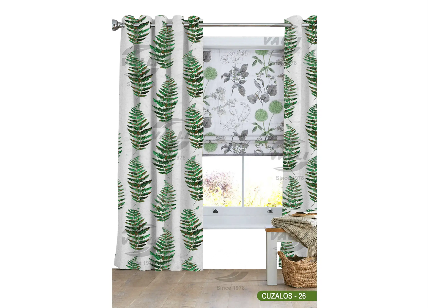 Leaf Design Curtain - Green