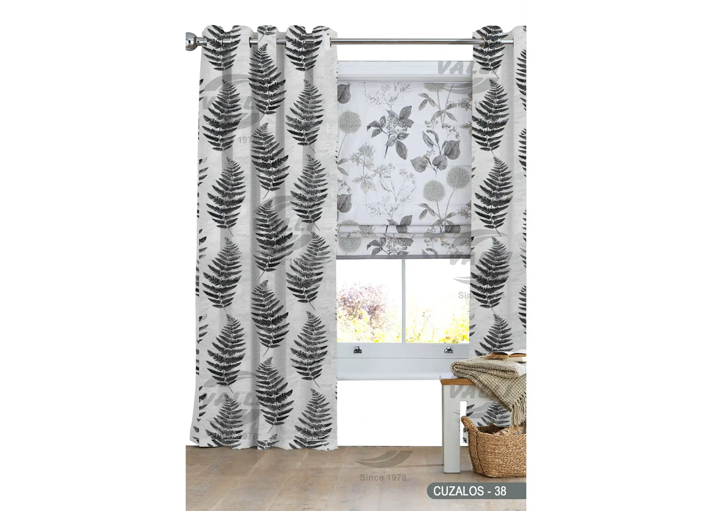 Leaf Design Curtain - Grey