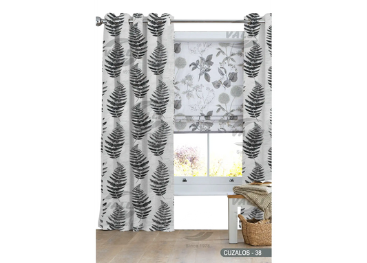 Leaf Design Curtain - Grey