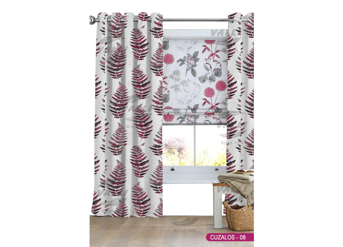 Leaf Design Curtain - Maroon