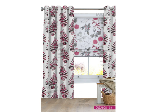 Leaf Design Curtain - Maroon