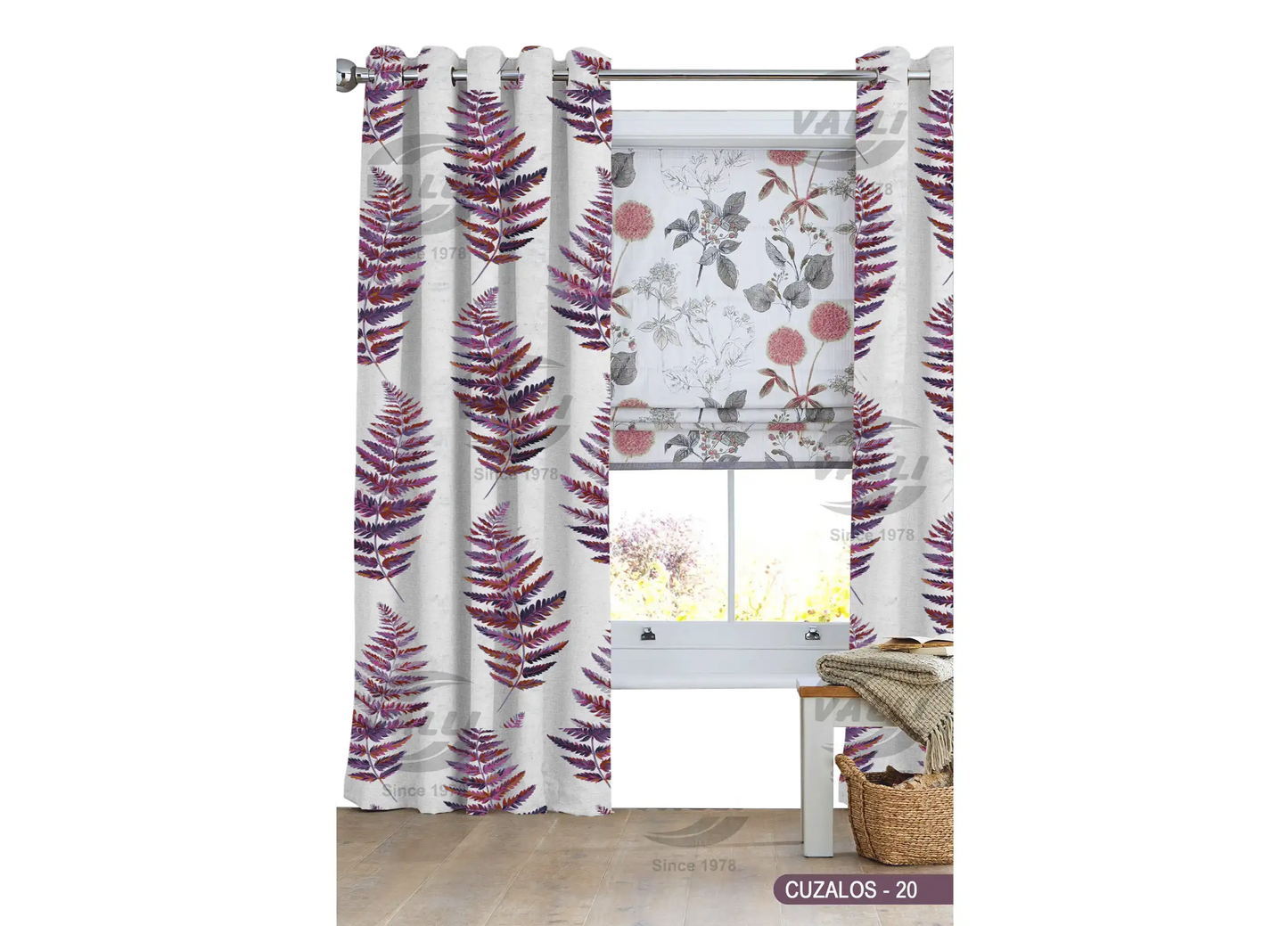 Leaf Design Curtain - Wine