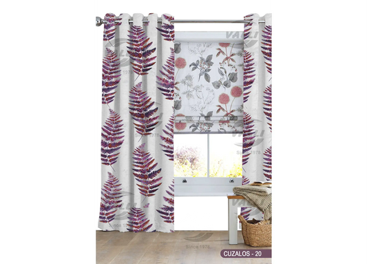 Leaf Design Curtain - Wine